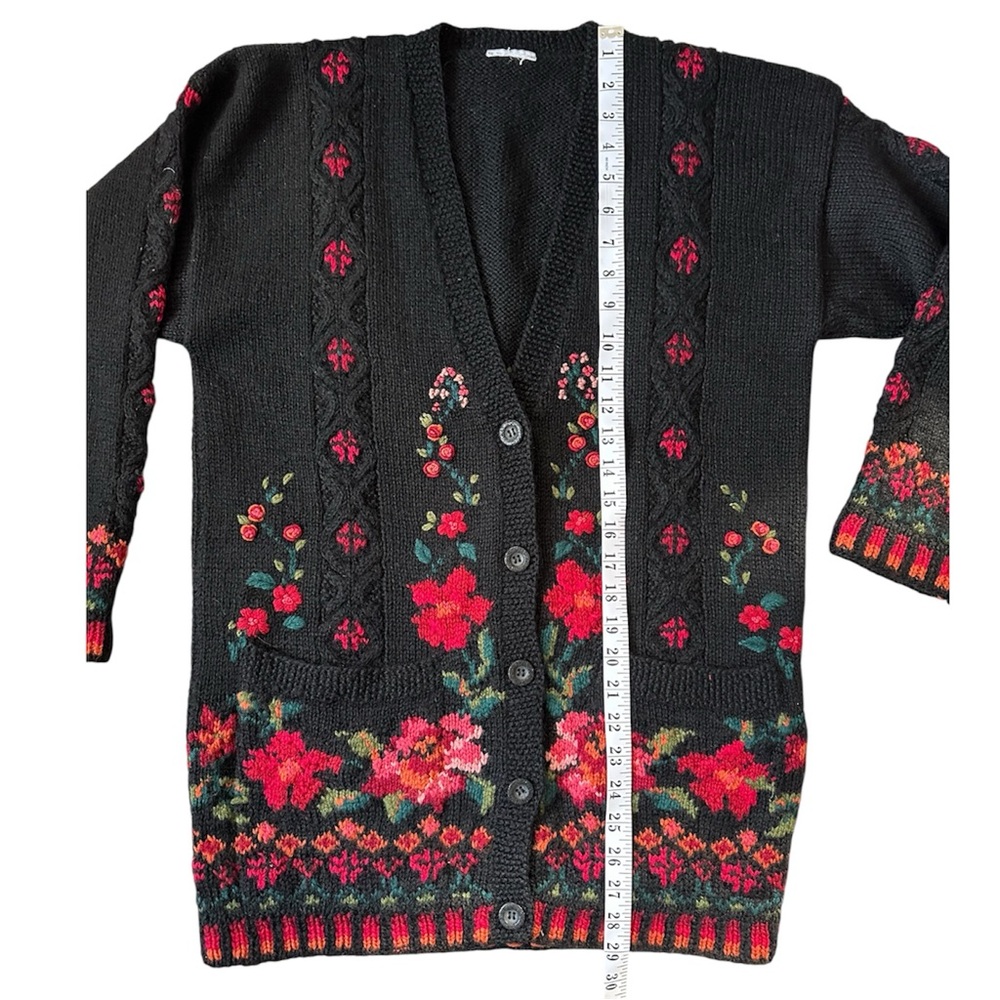 Laura Ashley Vintage Floral Embroidered Black Baba Yaga Cardigan - Picture 7 of 17